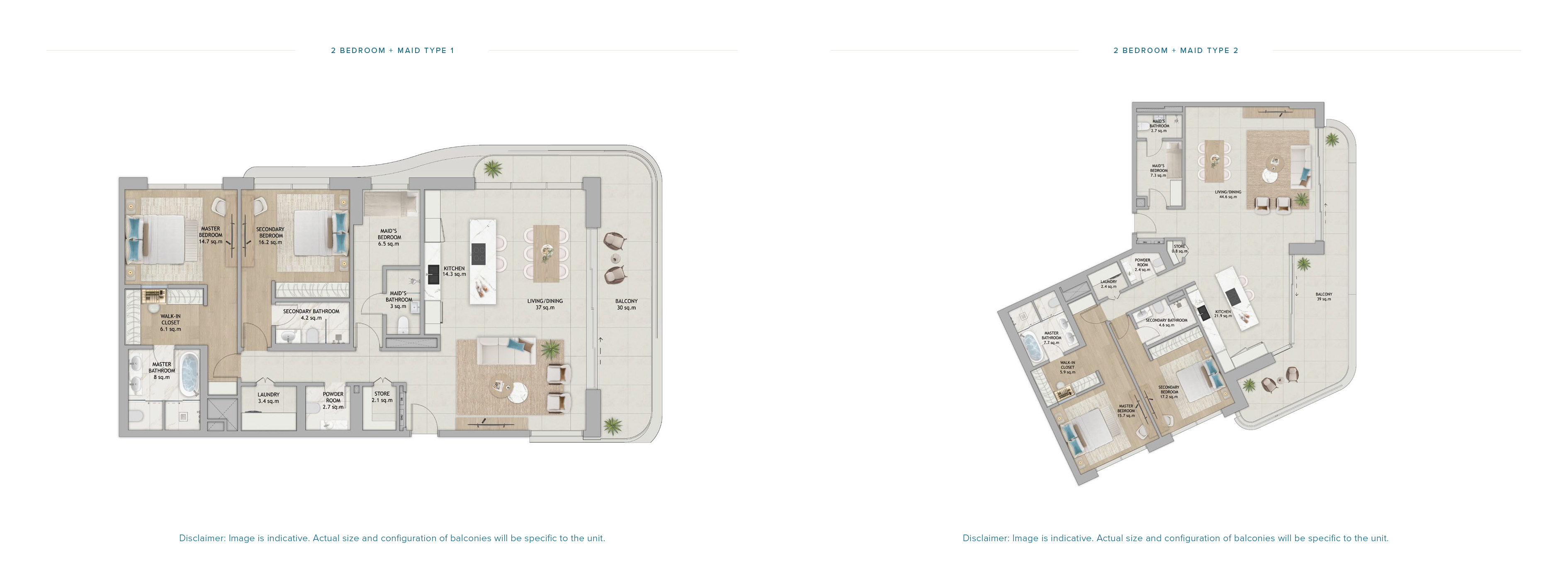 2 Bedroom + Maid Floor Plan