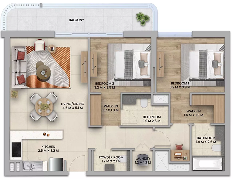2 Bedroom Floor Plan