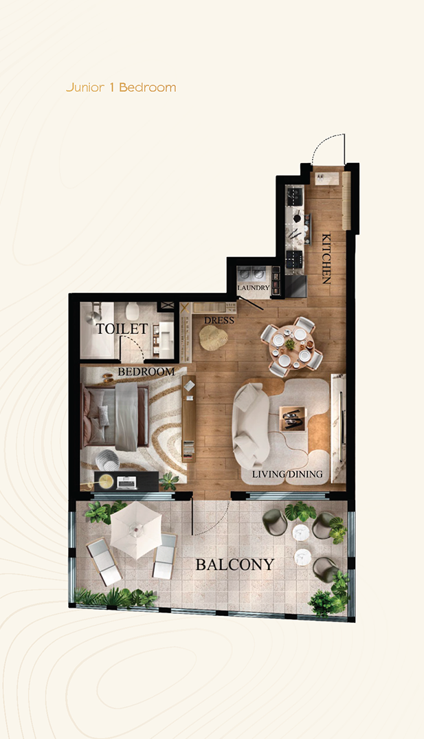 Junior 1 Bedroom Floor Plan