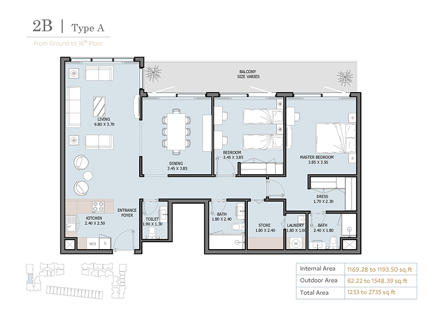2 Bedroom Floor Plan