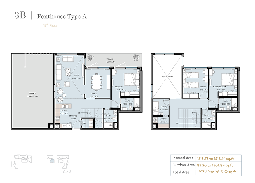 3 Bedroom Penthouses Floor Plan
