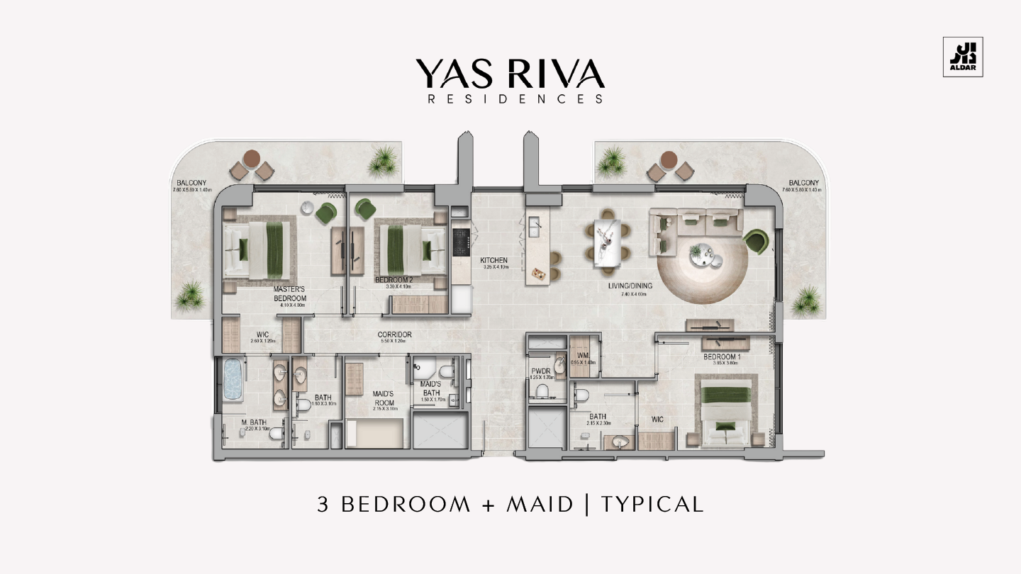 3 Bedrooms + Maid Floor Plan